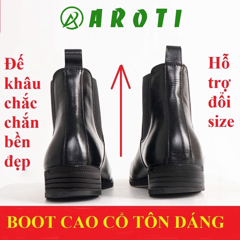Giày Chelsea Boots Classic AROTI Da cao cấp, đế cao su 3cm CB549 NHÁM CHUN sp7