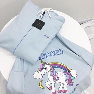 ⚡ áo khoác hoodie dáng rộng - unicorn màu xanh sịn