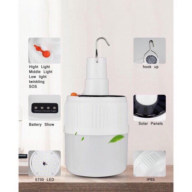 Bóng Đèn Led 100W Tích Điện Và Sạc Năng Lượng Mặt Trời Có Điều Khiển Từ Xa Kèm Theo Cáp Sạc