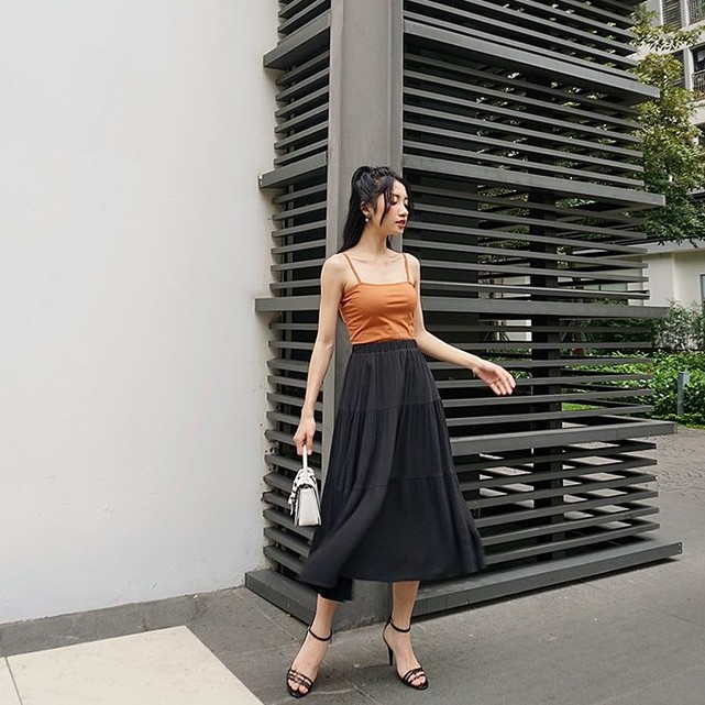 Chân váy Xèo dài ba tầng Qua Gối Madela kiểu điệu Có lót xịn xò, Váy đầm dài qua gối kiểu dáng vintage CVD3T | BigBuy360 - bigbuy360.vn