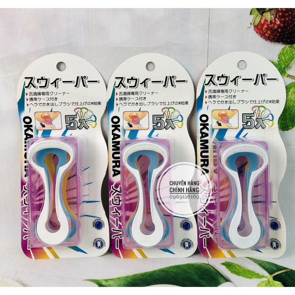 Dụng cụ cạo lưỡi Okamura tiêu chuẩn Nhật Bản 5 cái/ hộp ( 5 màu ) - Vệ sinh làm sạch lưỡi Okamura