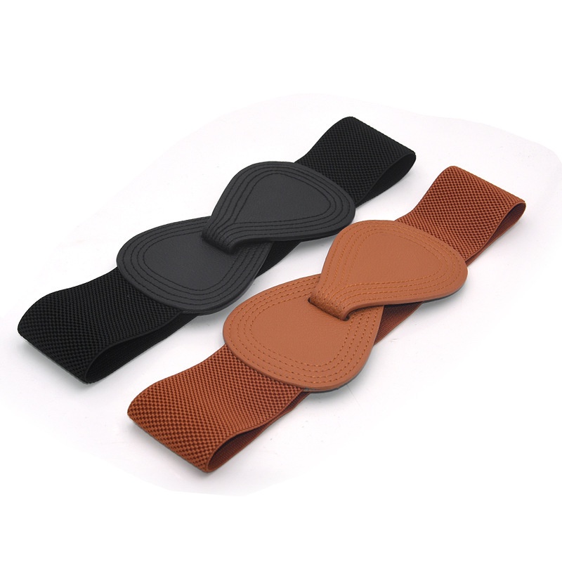 Thắt Lưng Giả Da Bản Rộng Co Giãn Màu Trơn Đính Nơ Thời Trang Cho Nữ