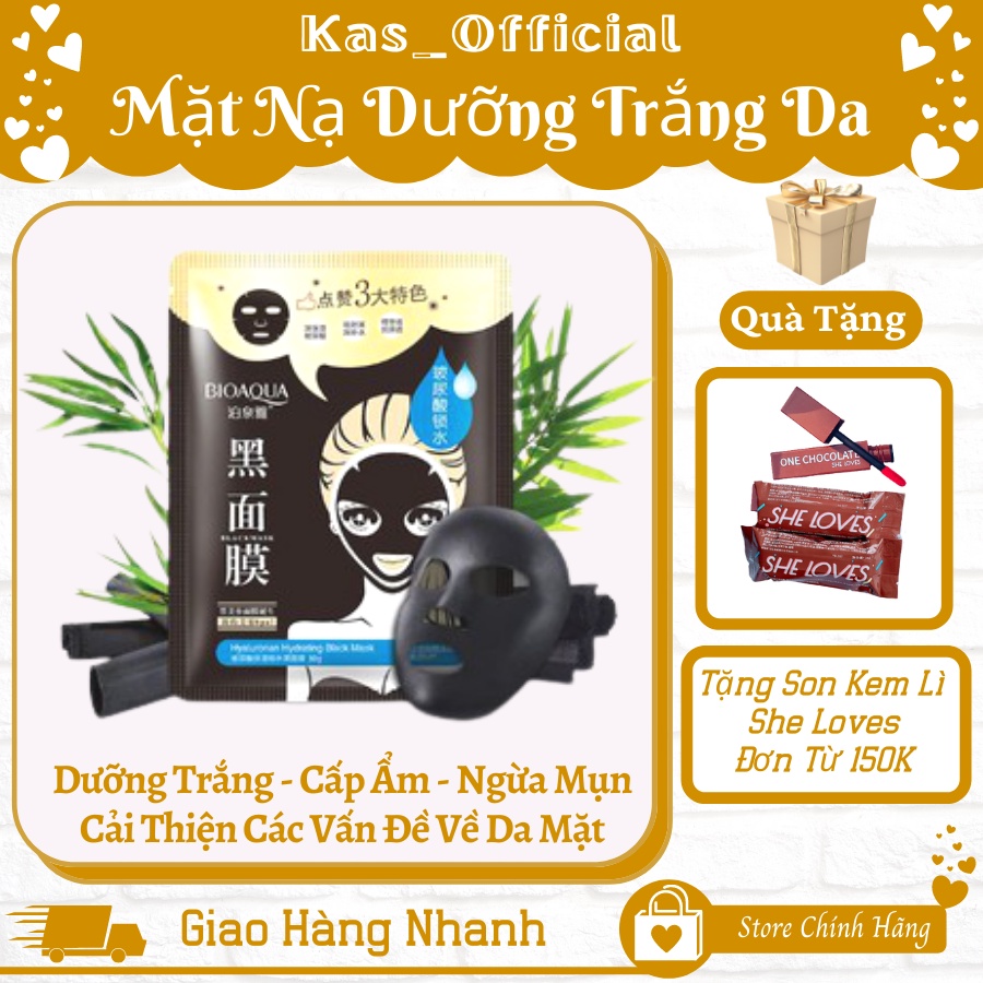 Mặt Nạ Thải Độc Than Hoạt Tính BIOAQUA Hyaluronan Black Mask đen - Da Trắng Sáng - Săn Chắc - Cấp Ẩm Dưỡng Da Chuyên Sâu