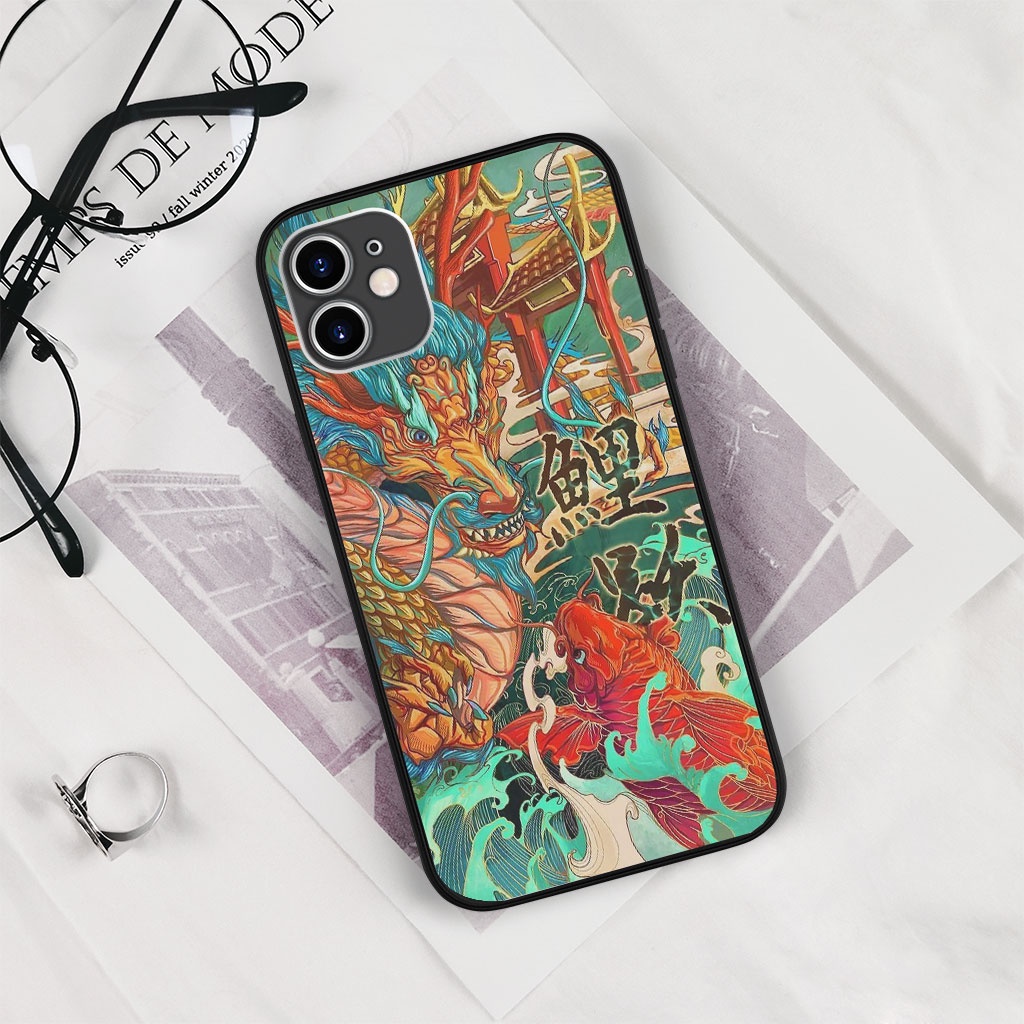 Ốp điện thoại in hình cá chép hoá rồng lên mây ECOMEX cho Iphone 5 6 7 8 Plus 11 12 Pro Max X Xr MYS20220277