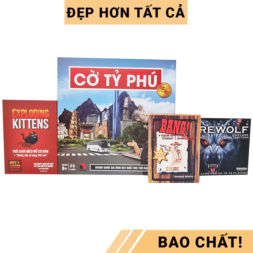 [COMBO 4 IN 1] Top game giải trí cho nhóm hay nhất Cờ tỷ phú + Bài Mèo nổ + Bài Bang + Bài Ma sói tiếng Việt