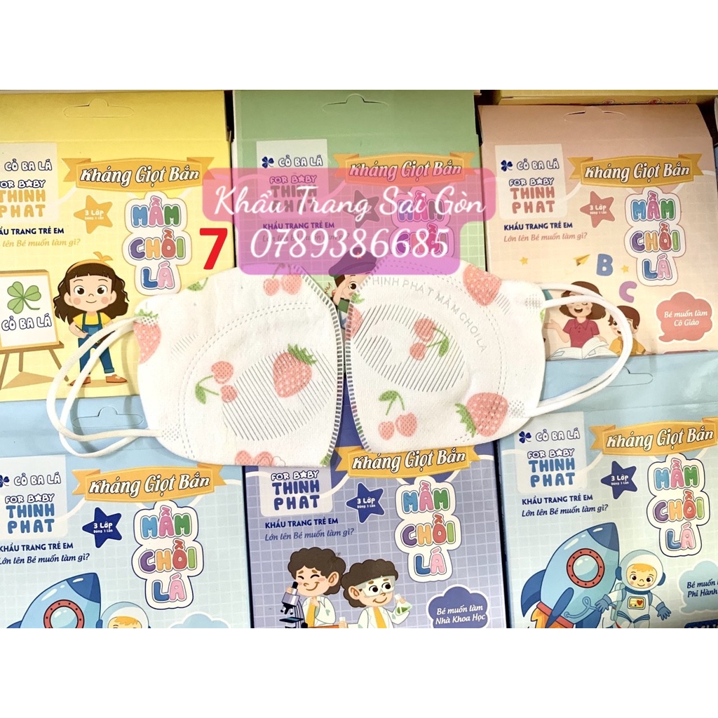 Hộp 10 Chiếc Khẩu Trang 3D MẦM CHỒI LÁ Thịnh Phát Cho Bé 3 Lớp Kháng Giọt Bắn, Kháng Khuẩn Tốt
