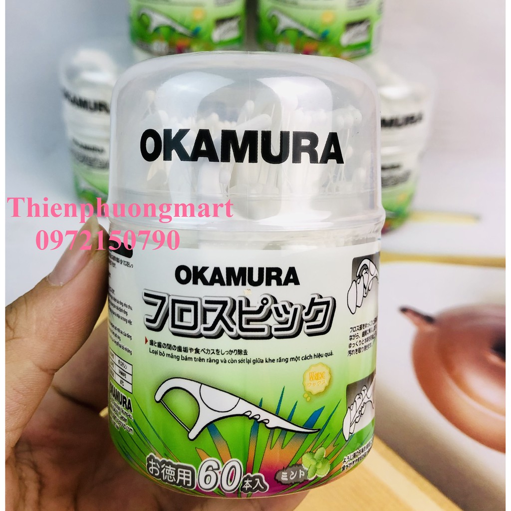 Tăm chỉ kẽ răng Okamura hộp 60 cây - Okamura - Hộp tăm chỉ kẽ AH-OK ( 60 cây ) chăm sóc răng miệng