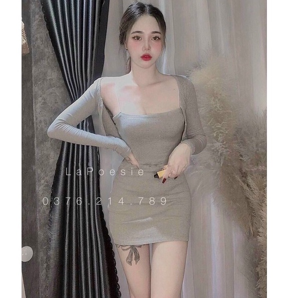 Set váy body kèm áo dài tay xinh  Ảnh thật ALOHASHOP91