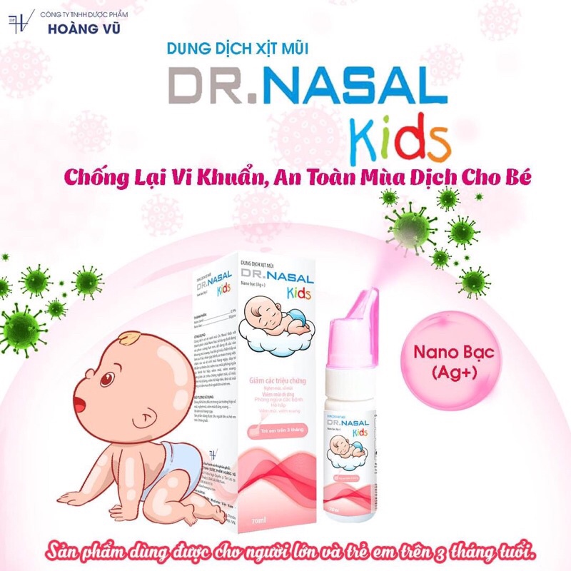 Dung dịch xịt mũi trẻ em DR. NASAL KIDS chứa nano Ag+ phòng ngừa các bệnh hô hấp chai 70ml