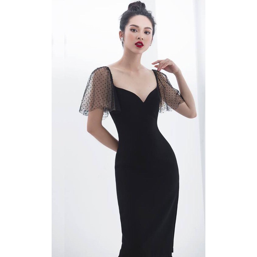 [Hình Thật - Shop Đầm Đẹp] Đầm Ôm Body Dáng Bút Chì Dài Qua Gối Cổ Tim Tai Lưới Dễ Thương Mặc Đẹp Trong Mọi Hoàn Cảnh | BigBuy360 - bigbuy360.vn