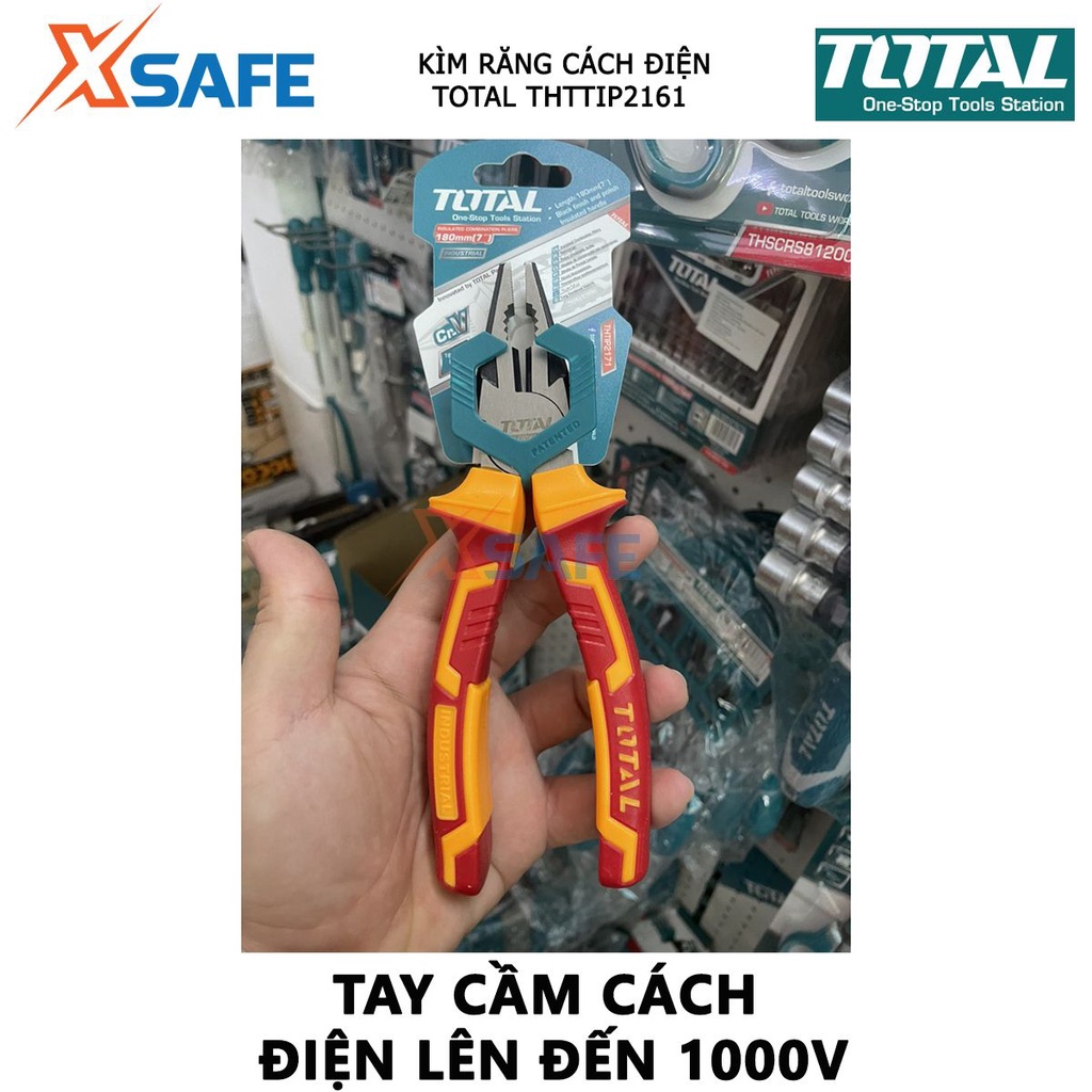 Kìm răng cách điện TOTAL THTIP2161 | kềm cách điện Kích thước 6&quot;/ 160mm, Đầu kềm được mạ đen và đánh bóng