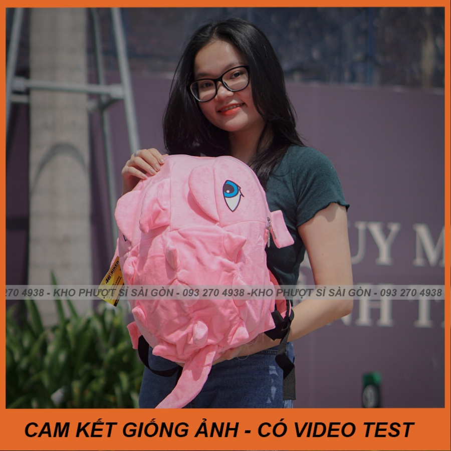 BST Balo màu hồng vải Nhung mịn mẫu Khủng long mắt in 3D chuyên đi du lịch - Phượt cho nữ