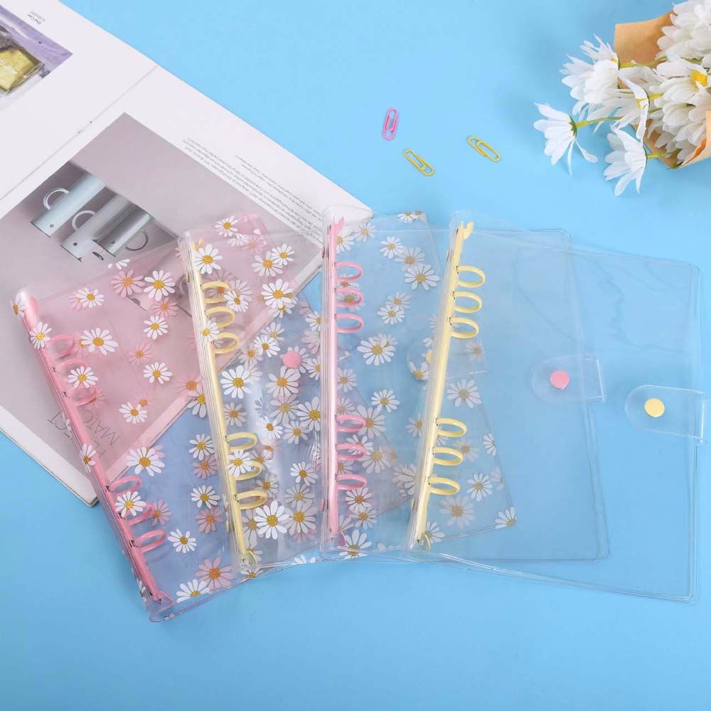 Bìa Kẹp Sổ Tay 6 Lỗ Khổ A6 A5 In Hình Hoa Cúc Màu Trong Suốt Dễ Thương Cho Học Sinh / Nhân Viên Văn Phòng