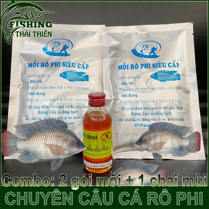 Combo 2 gói mồi câu cá rô phi siêu cấp, 1 chai tinh mùi câu cá rô phi