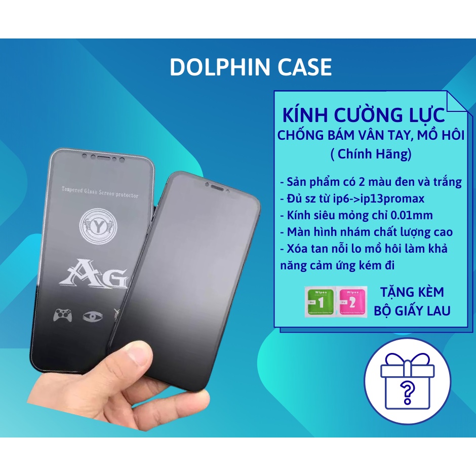 Kính cường lực iphone chống bám vân tay mồ hôi full màn nhám đủ size 6/7/8/X/11/12/13/Plus/Max/Pro/Promax - Dolphin Case