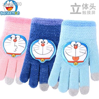 Găng tay nhung giữ ấm có thể chạm màn hình cảm ứng hoạ tiết Doraemon thời trang thu đông cho bé