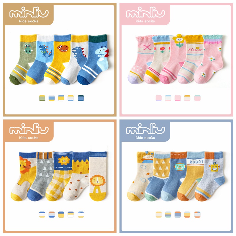 Set 5 đôi tất mềm in hình hoạt hình đáng yêu cho bé