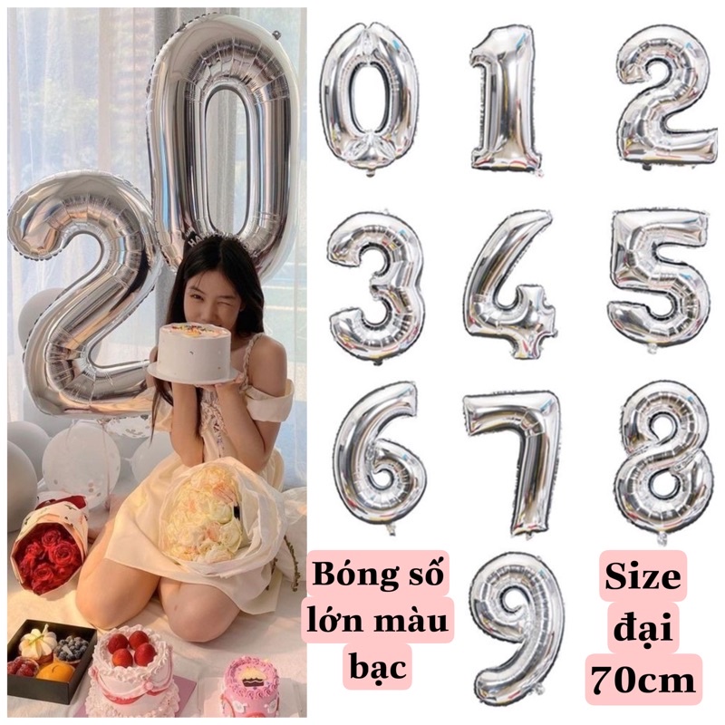 Bóng số tuổi size 70cm trắng, vàng, bạc, đen, loang trang trí sinh nhật tiệc, chụp ảnh