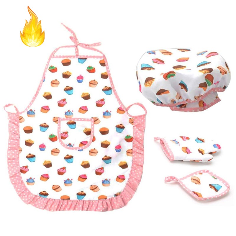 Set tạp dề + mũ + găng tay + tấm lót nồi cho trẻ em học làm đầu bếp