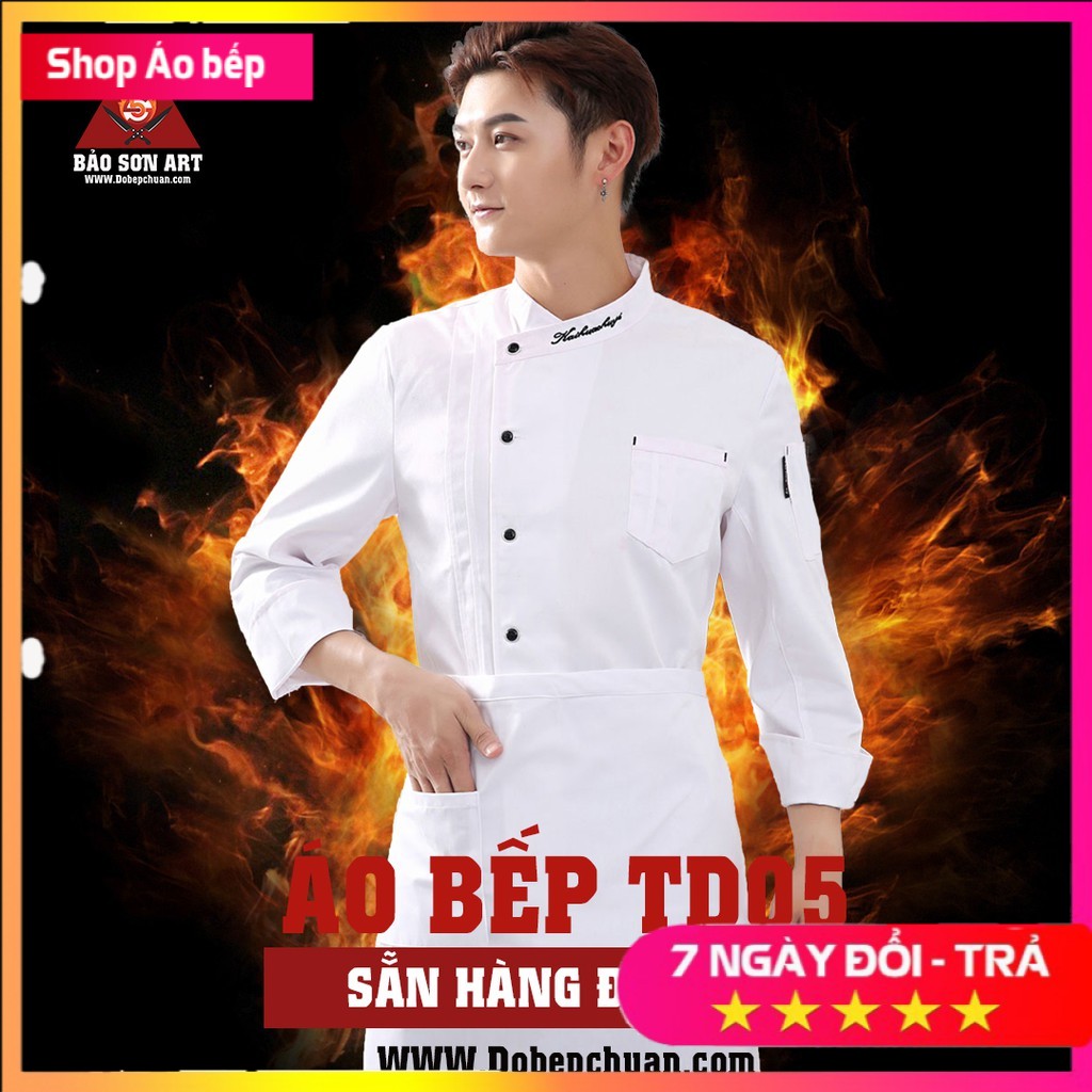 Áo bếp dài tay - TD05 ĐỒNG PHỤC BẾP 2 MÀU TRẮNG ĐEN DÀNH CHO NAM VÀ NỮ