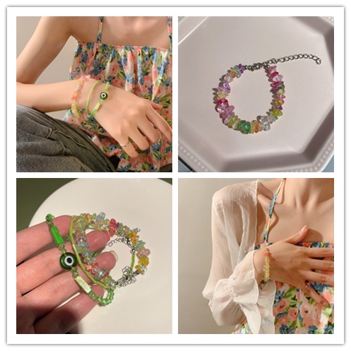 Cod Qipin Vòng Tay Chuỗi Hạt Màu Xanh Lá Cây Ngọt Ngào Nhiều Màu Sắc Thời Trang Hàn Quốc Làm Quà