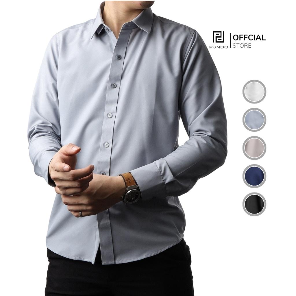 Áo sơ mi nam dài tay PUNDO cổ bẻ 5 màu basic chất cotton lụa cao cấp ASMPD10