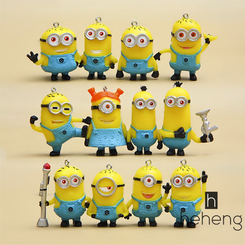 Set 12 tượng Minion đồ chơi màu vàng chất liệu PVC