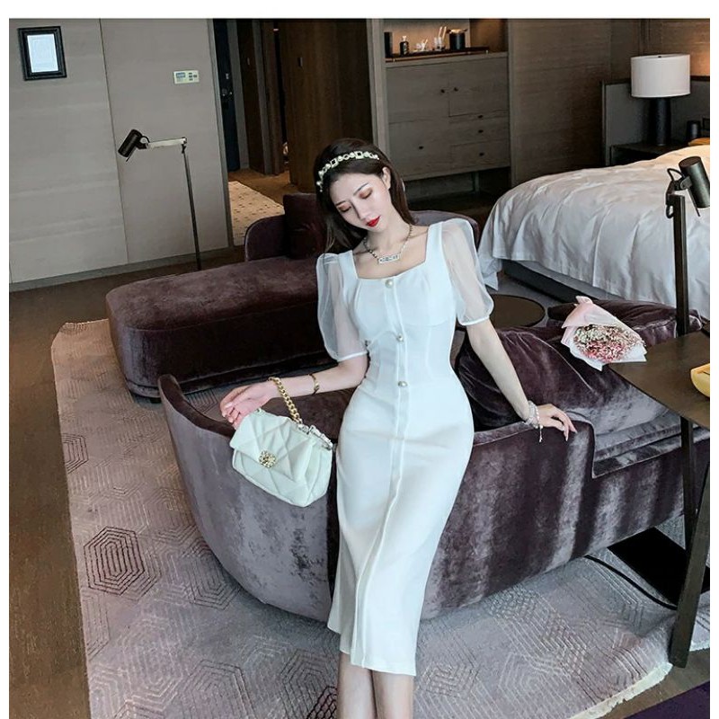 (Hàng oder) Váy đầm trắng dáng suông tay voan cổ vuông. Váy đầm tiểu thư công chúa.