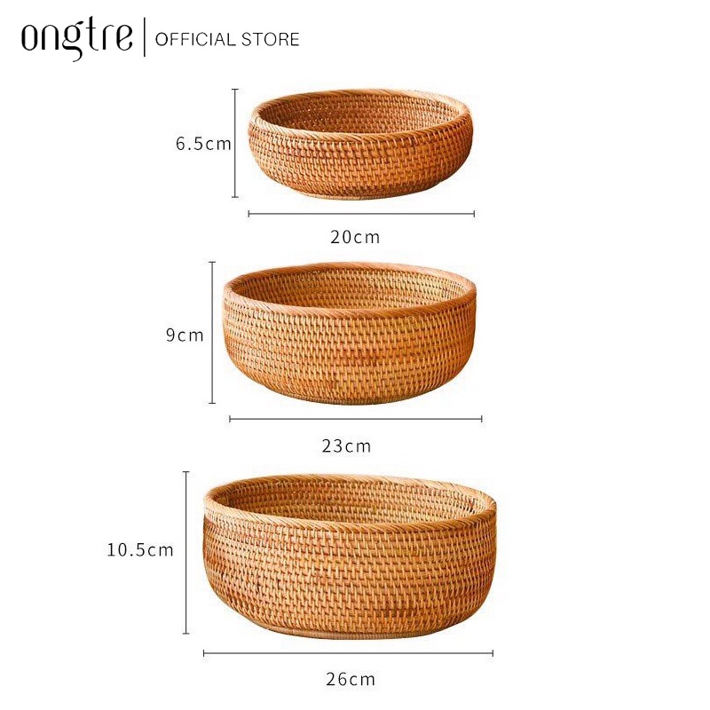 Khay mây Guột ONGTRE hình Tròn, Chữ Nhật đựng đồ ăn,trà bánh decor, chụp ảnh (nhiều Size)