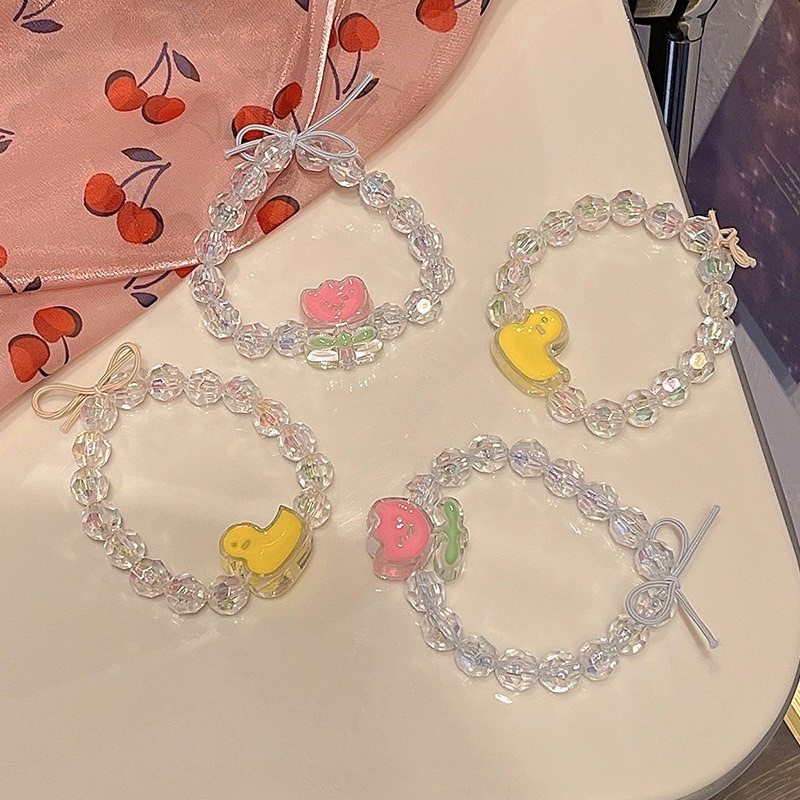 Vòng tay kèm dây buộc tóc co dãn Peachy hình cherry con vịt hoa tulip nhiều màu sắc dành cho nữ