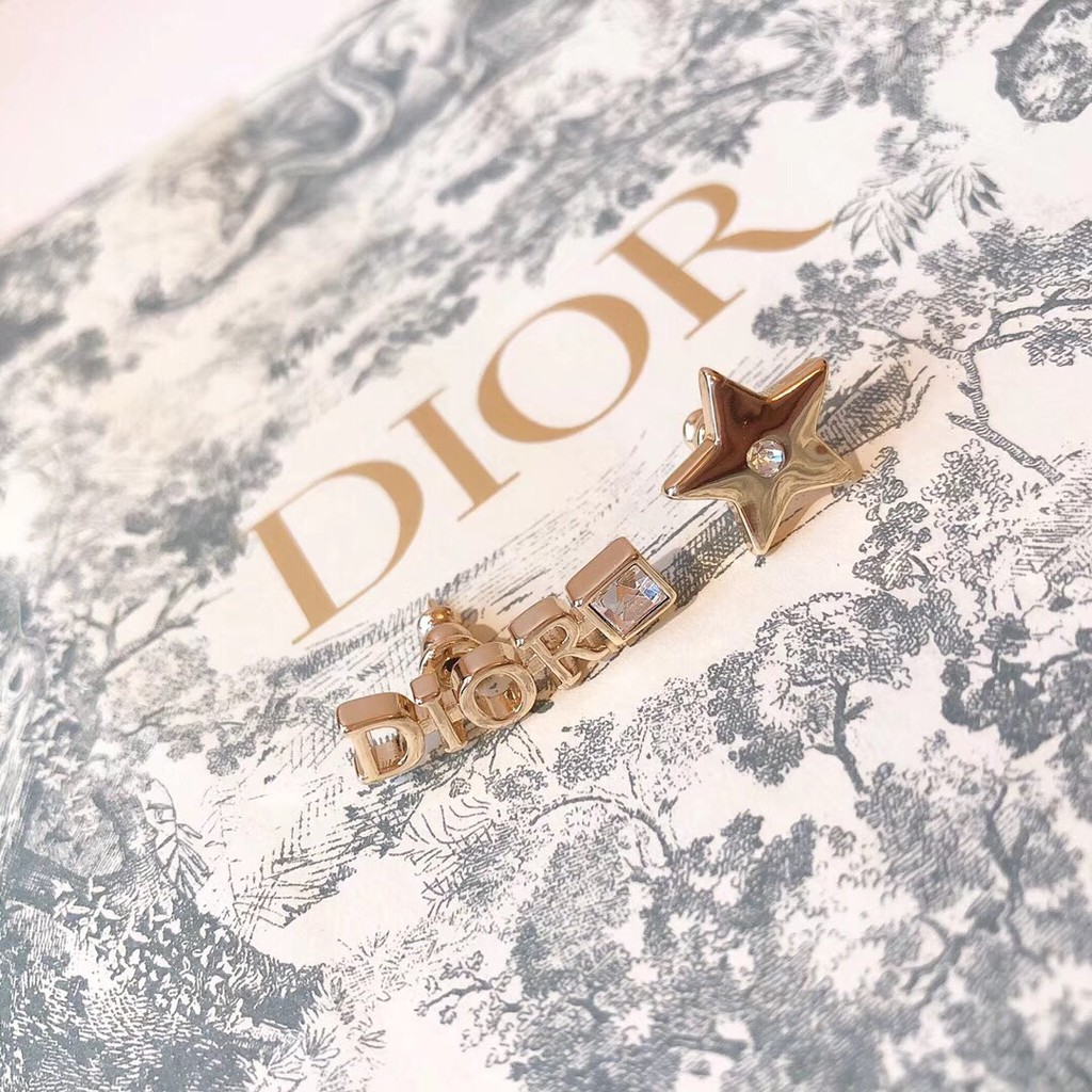 Dior Bông Tai Bất Đối Xứng Họa Tiết Ngôi Sao Và Chữ 21 Đính Đá Thời Trang Cho Nữ