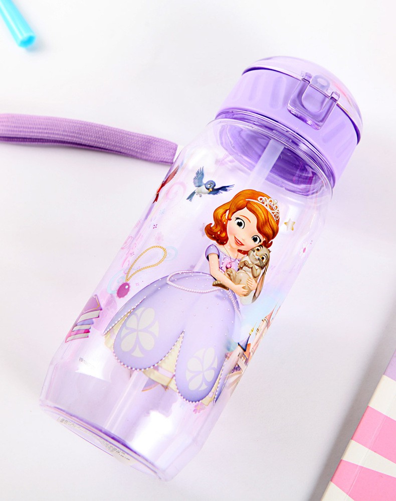 Bình Uống Nước 450Ml Có Dây Đeo Họa Tiết Hoạt Hình Disney Dễ Thương Cho Bé