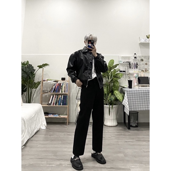 ÁO KHOÁC BOMBER FULL DA TRƠN UNISEX NỮA KHOÁ