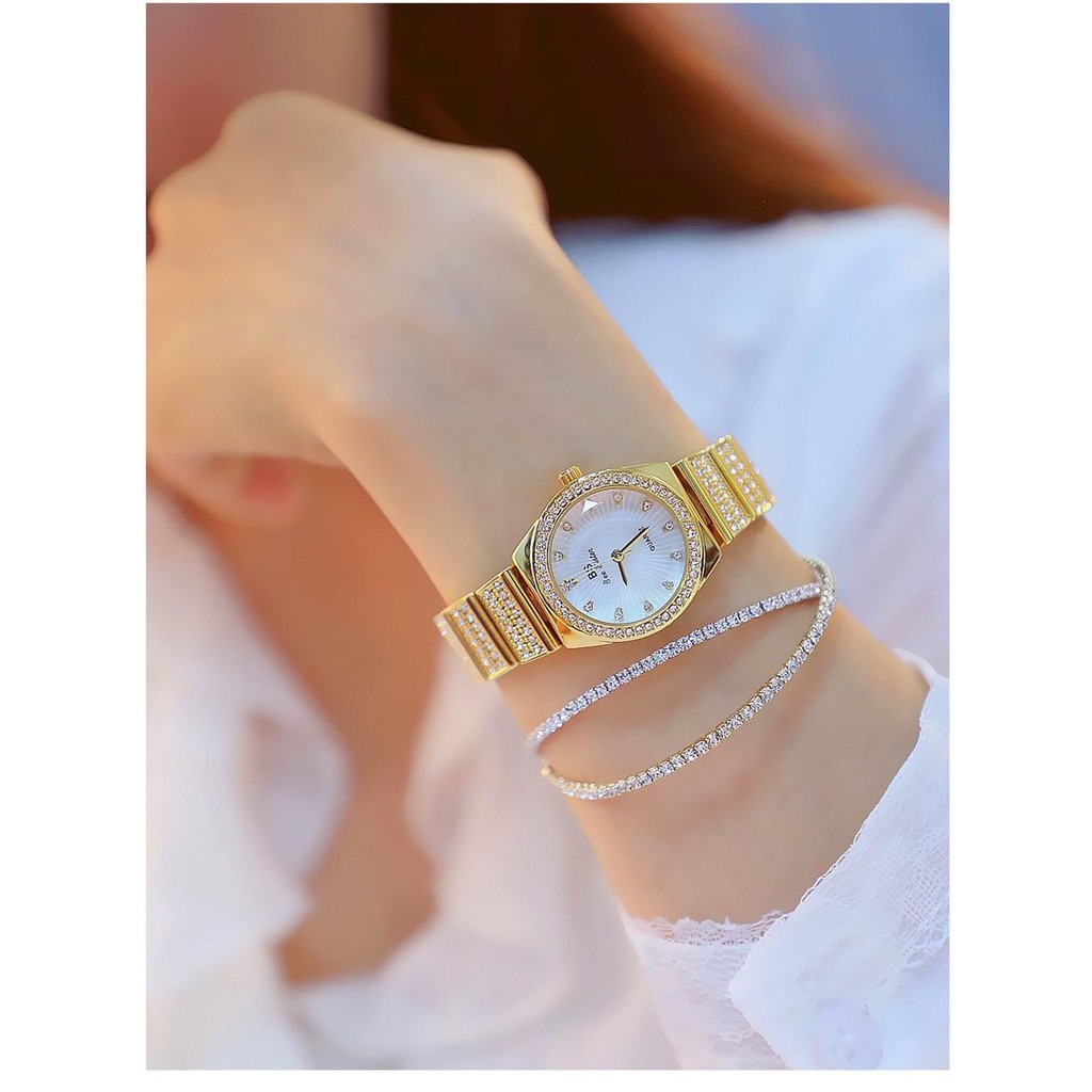 Đồng hồ nữ BEE SISTER BSXC mặt tròn đính đá, dây thép không gỉ
