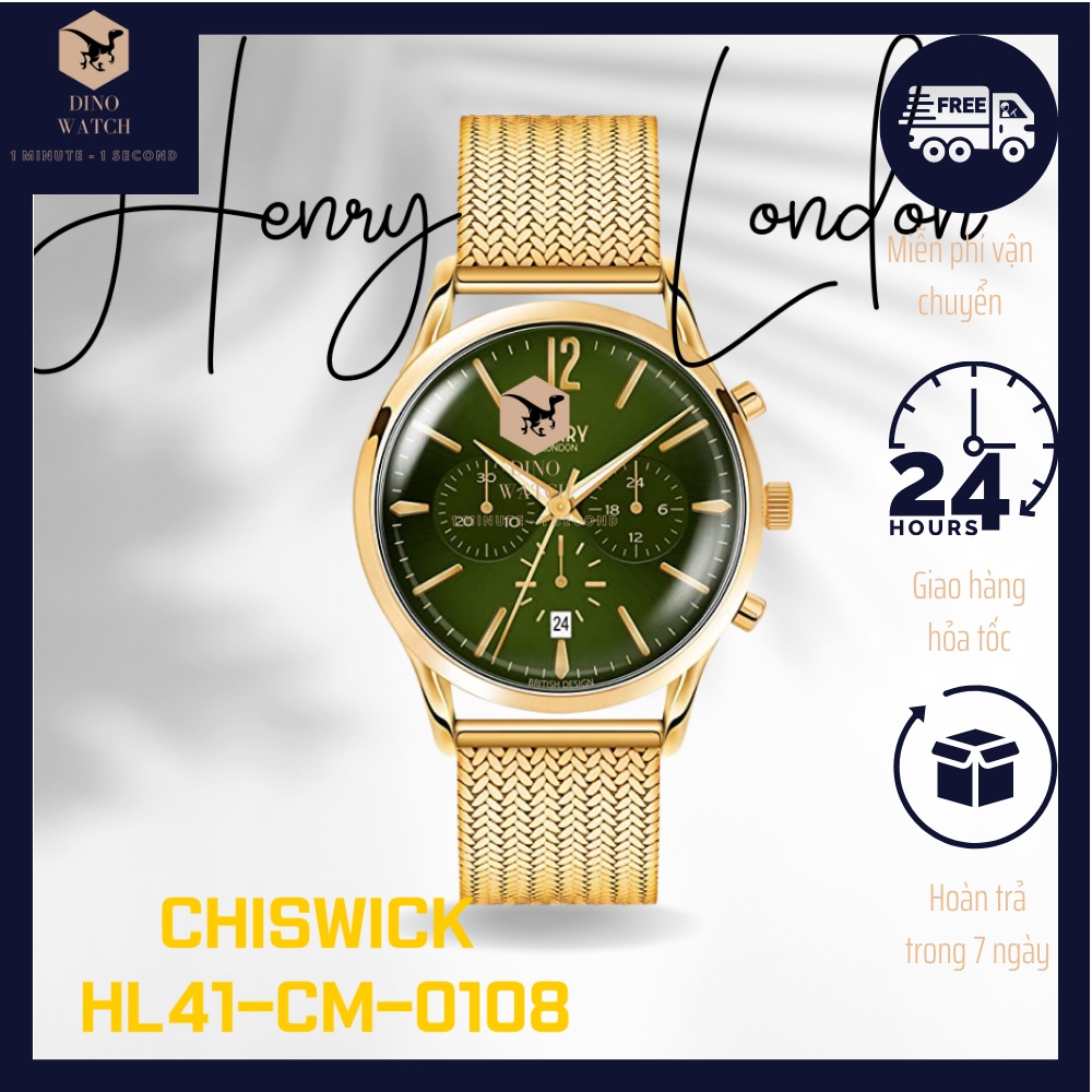 Đồng Hồ Nam Henry London HL41-CM-0108 Mặt Xanh Lá - Dây Thép Vàng - Size 41mm