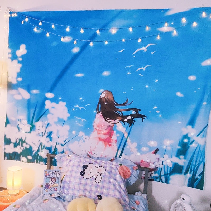 Thảm treo tường trang trí phòng ngủ/ký túc xá in hình phong cảnh đường phố