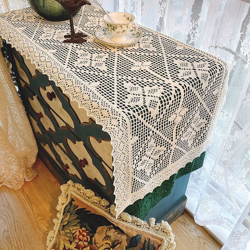 Khăn Trải Bàn Vải Cotton Lanh Dệt Kim Kiểu Retro Mỹ Dễ Thương