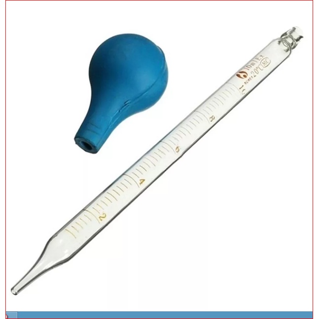 Ống hút pipet thủy tinh chia vạch 0.5ml 1ml 2ml 3ml 5ml 10ml  DÀI 20cm kèm quả bóp