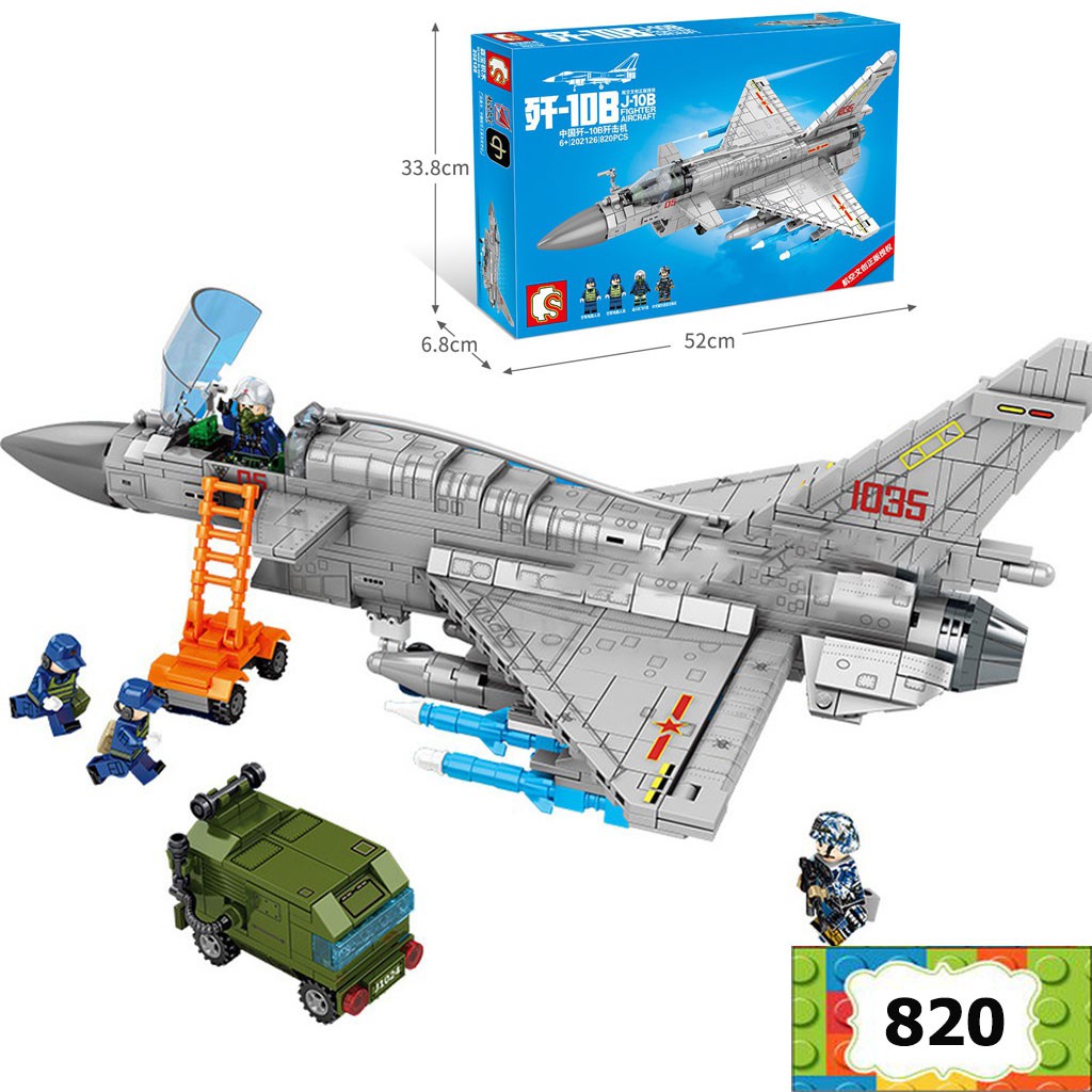 Đồ chơi lego lắp ráp máy bay phản lực chiến đấu J-10b giúp trẻ xếp hình sáng tạo với 820 mảnh ghép