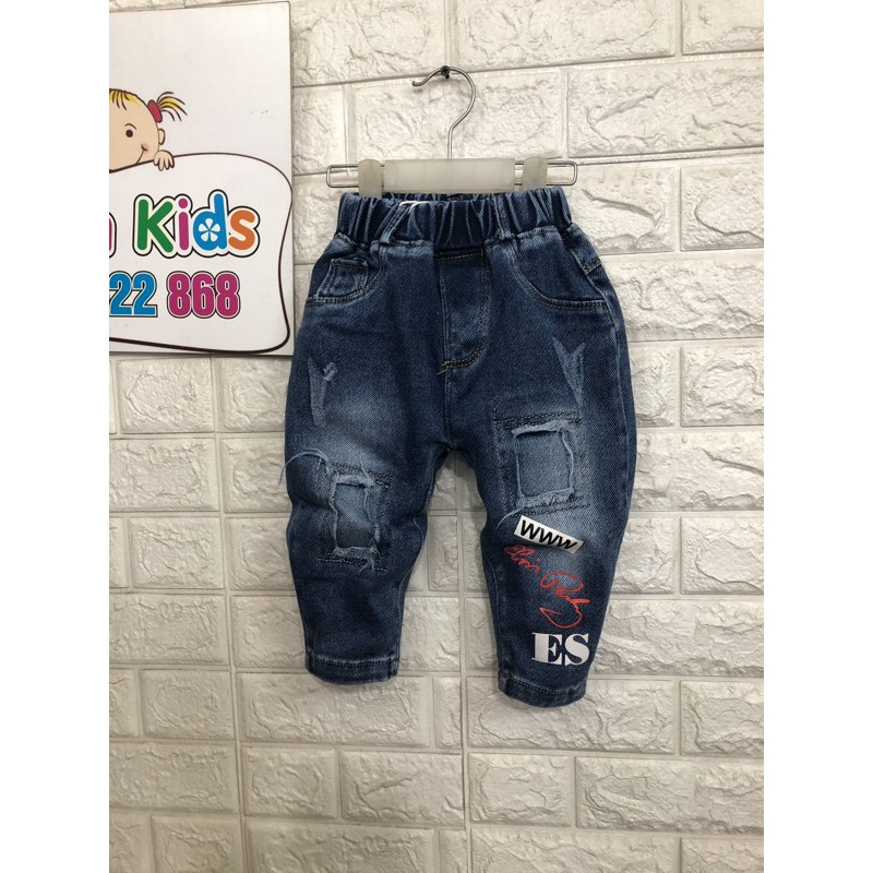 Combo Quần bò jean SB xanh rách nhiều ô sz nhỡ cho bé 10-18kg