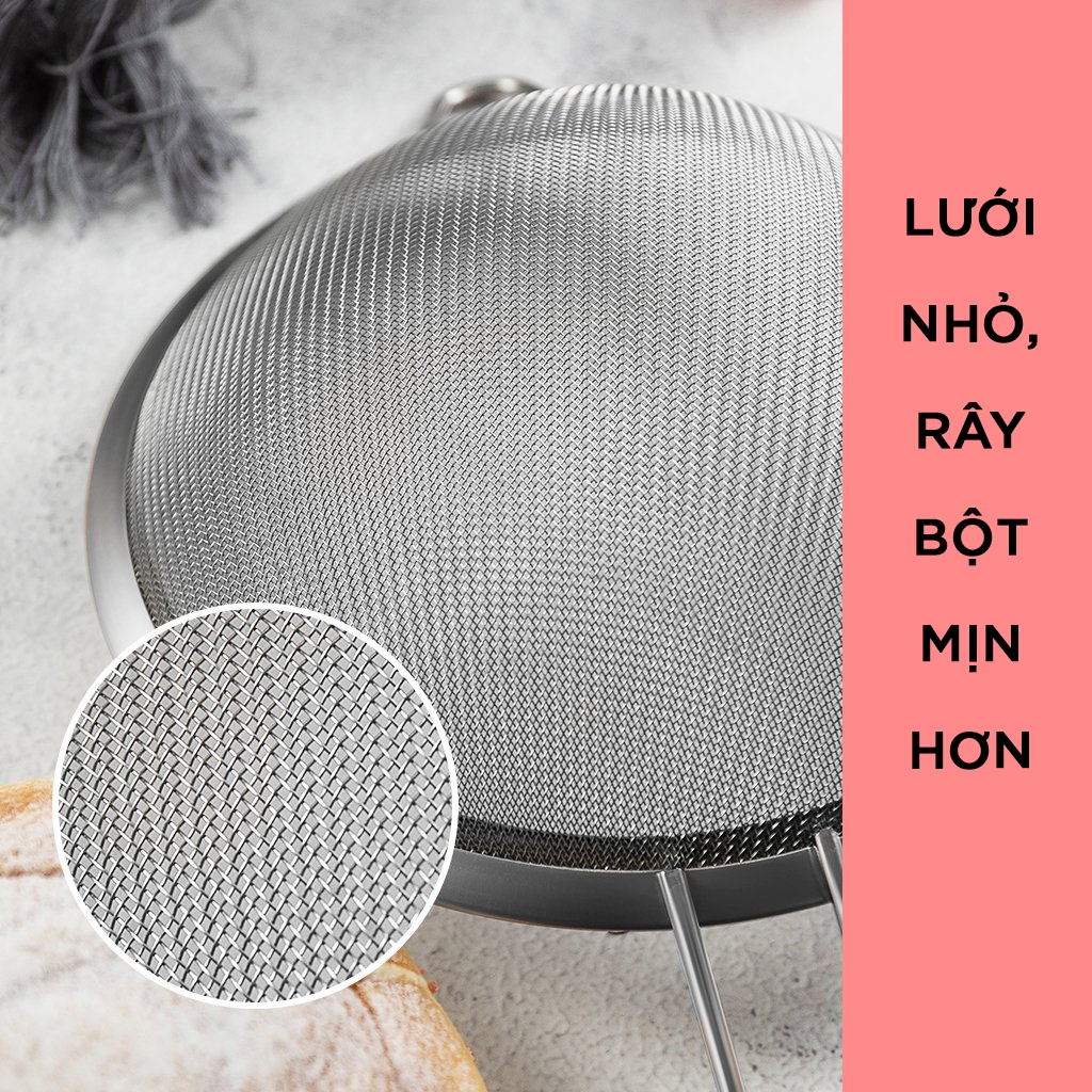 Rây lọc cháo, lọc bột inox có tay cầm