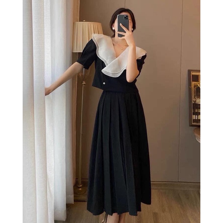 SET ÁO PHỐI VOAN TRONG KÈM CHÂN VÁY DÀI BIGSIZE 50.90KG