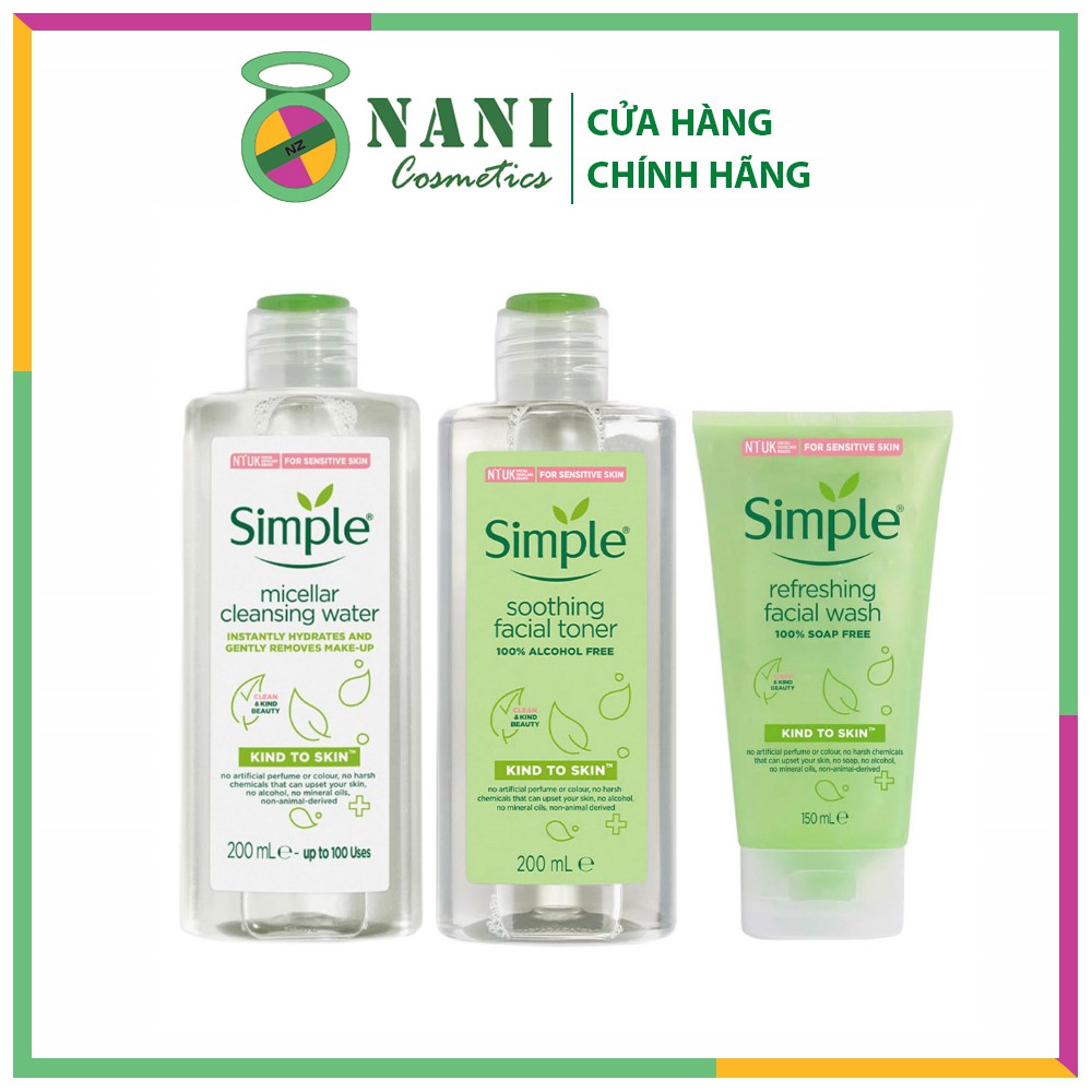Combo Simple Làm Sạch & Cân Bằng Dịu Nhẹ Da Nhạy Cảm 3 Món