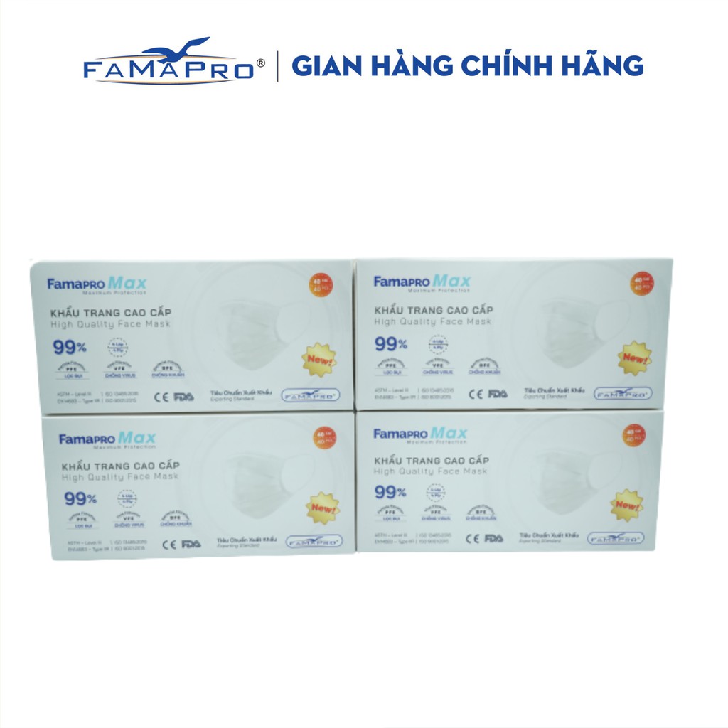 [ RẺ VÔ ĐỊCH ] Khẩu trang y tế cao cấp 4 lớp kháng khuẩn Famapro max (40 cái/ hộp)