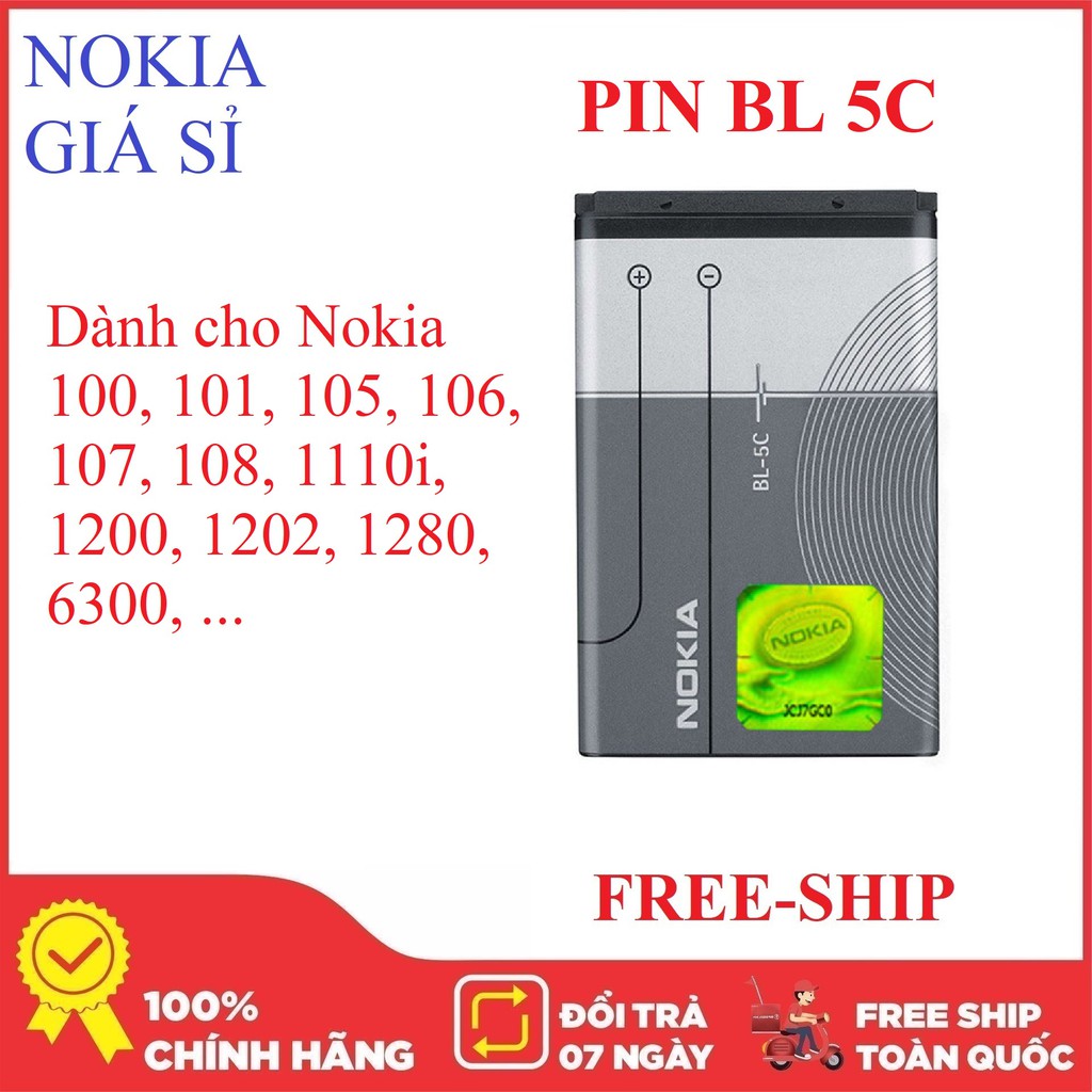 Pin Nokia BL 5C loại xịn - Loại 1 - 2ic - Dùng cho nhiều dòng Nokia 105, 106, 107, 108, 100, 101, 110, 1200, 1202, 1280