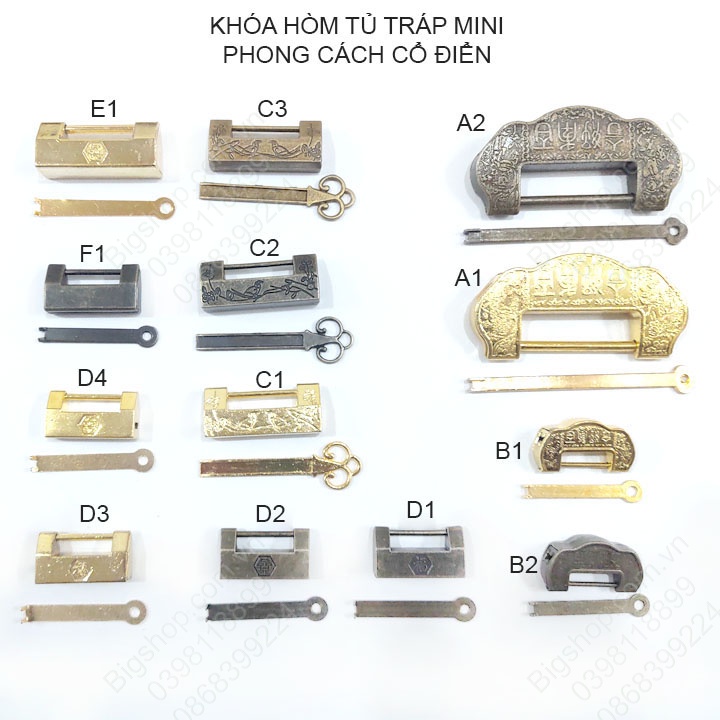 Khóa hòm tủ tráp mini phong cách cổ điển bằng hợp kim