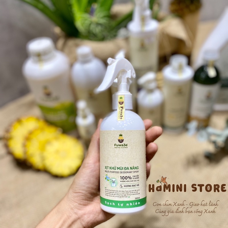 Xịt khử mùi hữu cơ Fuwa3e 300ml tinh dầu bạc hà khử mùi phòng/ tủ/xe oto/giày /áo quần