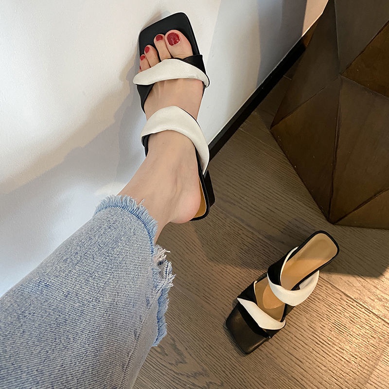 ♤✟Dép Sandal Gót Dày Hở Ngón Mũi Vuông Màu Sắc Thời Trang Mùa Hè Cho Nữ