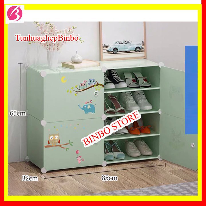 TỦ ĐỂ GIÀY MẪU MỚI 8 Ô (ngăn) MÀU CỐM CỬA TRẮNG GẤU SIÊU ĐẸP LẮP GHÉP ĐA NĂNG - MÀU XANH CỐM
