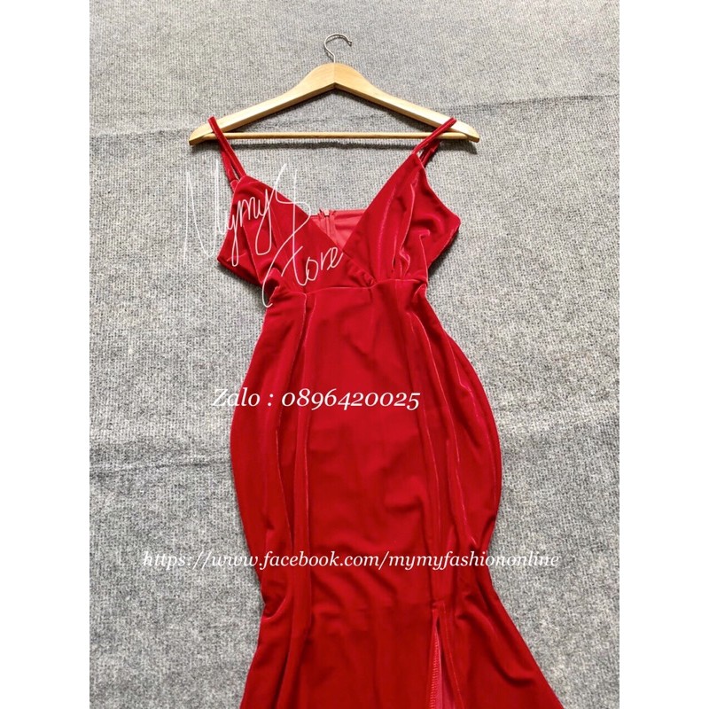 Đầm maxi body nhung dự tiệc 2 dây xẻ đùi gợi cảm TRIPBLE T DRESS - size M/L/XL  S2MT